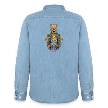 Chien chevalier en armure médiévale - Chemise en denim homme bio Stanley/Stella - bleu clair délavé - Dos - AI Model Male 185 light (185cm)