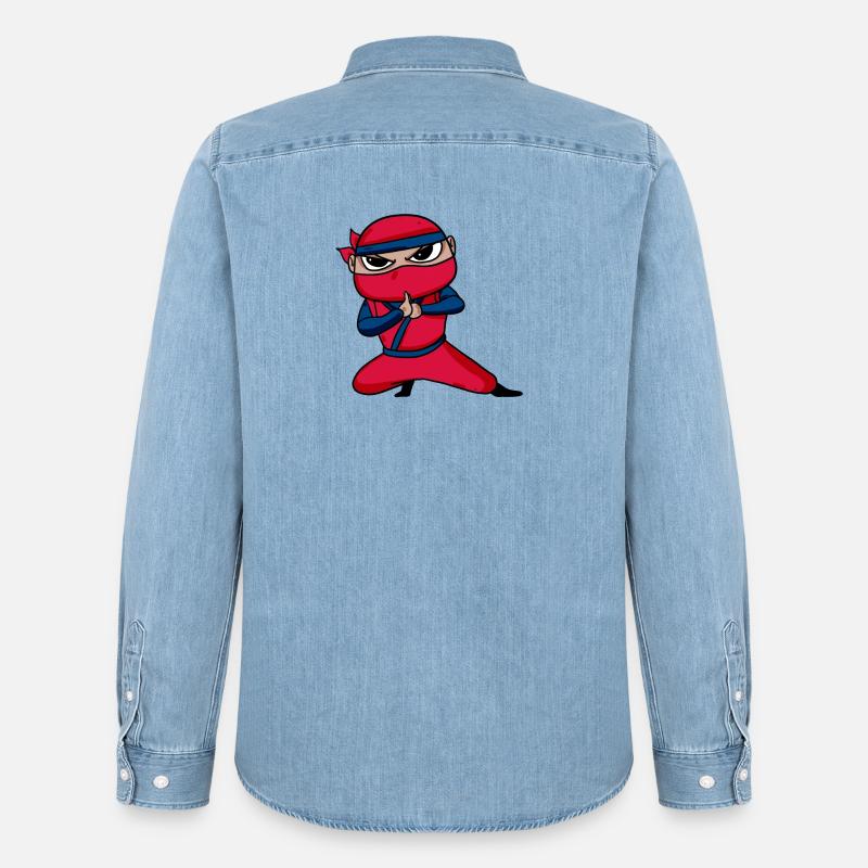 Ninja Rot - Männer Jeanshemd Organic von Stanley/Stella - verwaschenes Hellblau