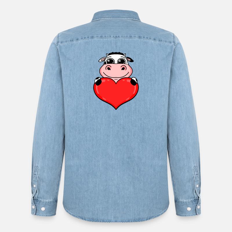 Kuh mit Herz - Liebe Romantisch - Männer Jeanshemd Organic von Stanley/Stella - verwaschenes Hellblau
