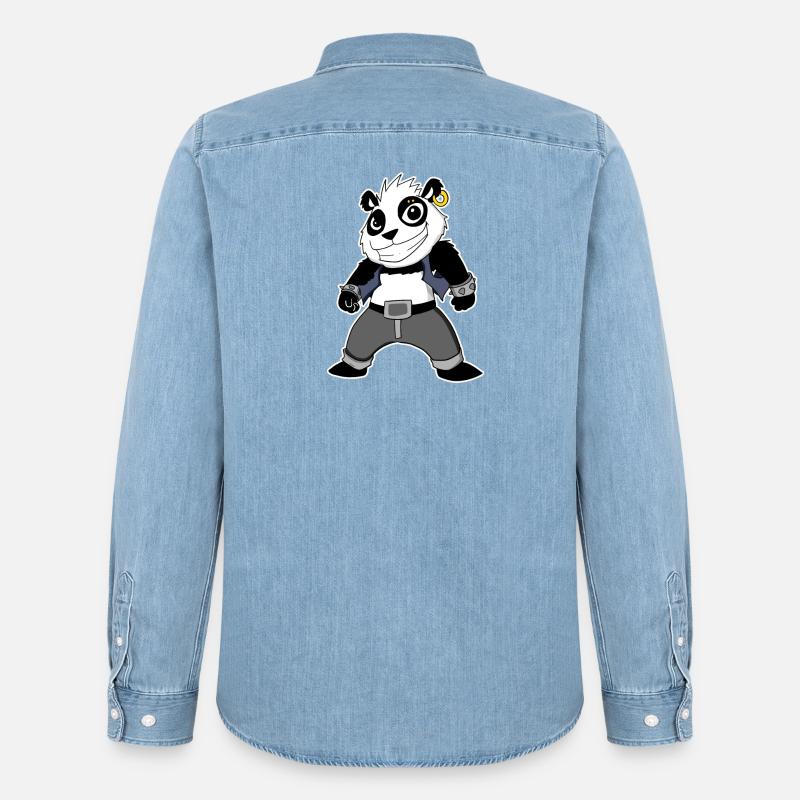 Cool Panda - Männer Jeanshemd Organic von Stanley/Stella - verwaschenes Hellblau