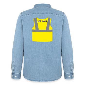 Yellow vest - Men’s Organic Denim Shirt by Stanley/Stella - light wash - Back - AI Model Male 185 light (185cm)