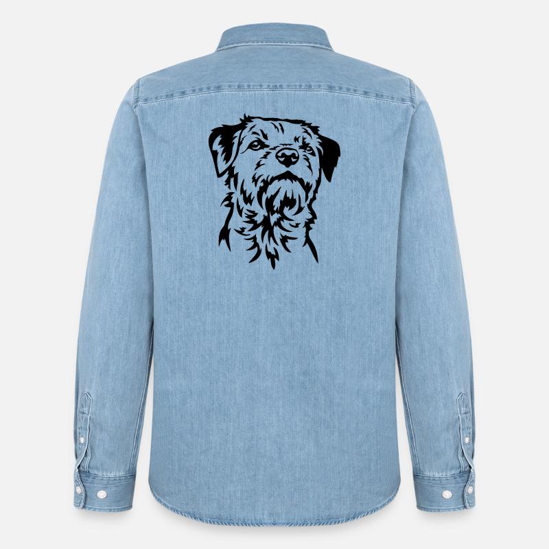 Border Terrier Kopf - Männer Jeanshemd Organic von Stanley/Stella - verwaschenes Hellblau