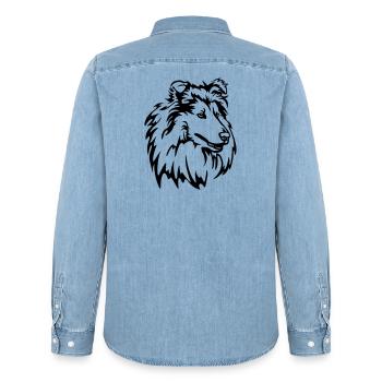Collie Head - Men’s Organic Denim Shirt by Stanley/Stella - light wash - Back - AI Model Male 185 light (185cm)