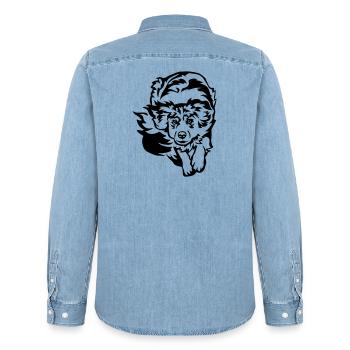 Australian Shepherd - Men’s Organic Denim Shirt by Stanley/Stella - light wash - Back - AI Model Male 185 light (185cm)