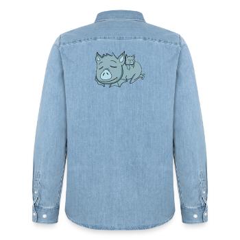 Chauve-souris avec bébé chauve-souris - Famille - Chemise en denim homme bio Stanley/Stella - bleu clair délavé - Dos - AI Model Male 185 light (185cm)