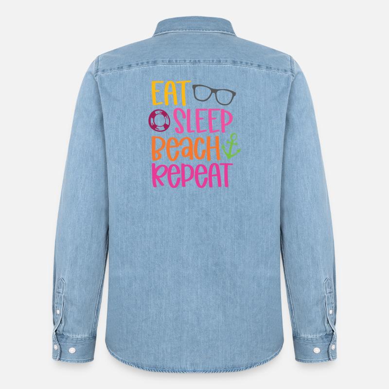 Eat Sleep Beach Repeat - Männer Jeanshemd Organic von Stanley/Stella - verwaschenes Hellblau