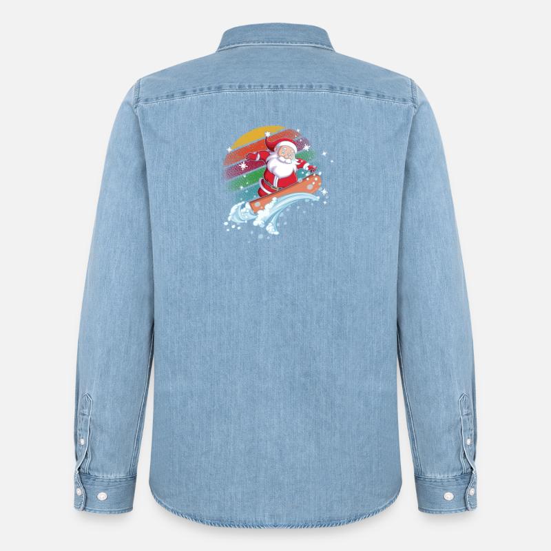 Santa Surfer Regenbogen - Männer Jeanshemd Organic von Stanley/Stella - verwaschenes Hellblau