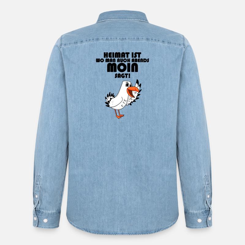 Nordsee Plattdeutsch Spruch Moin Möwe - Männer Jeanshemd Organic von Stanley/Stella - verwaschenes Hellblau