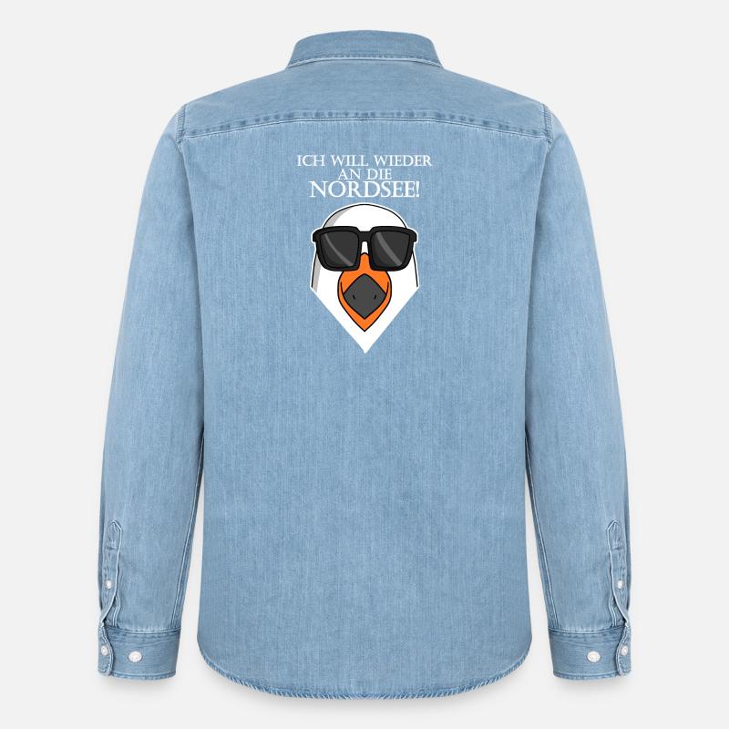 Nordsee Plattdeutsch Spruch Moin Möwe - Männer Jeanshemd Organic von Stanley/Stella - verwaschenes Hellblau