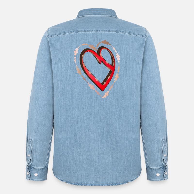 nostalgic red calligraphy heart - Men’s Organic Denim Shirt by Stanley/Stella - light wash