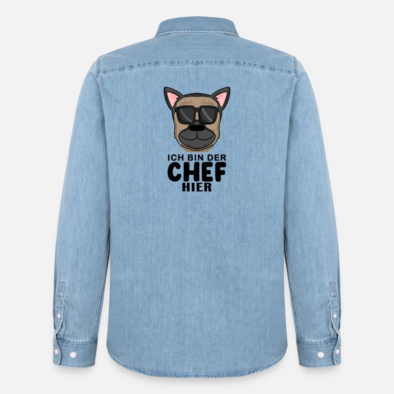 Cool Hund Deutscher Schäferhund Chef Spruch - Männer Jeanshemd Organic von Stanley/Stella - verwaschenes Hellblau