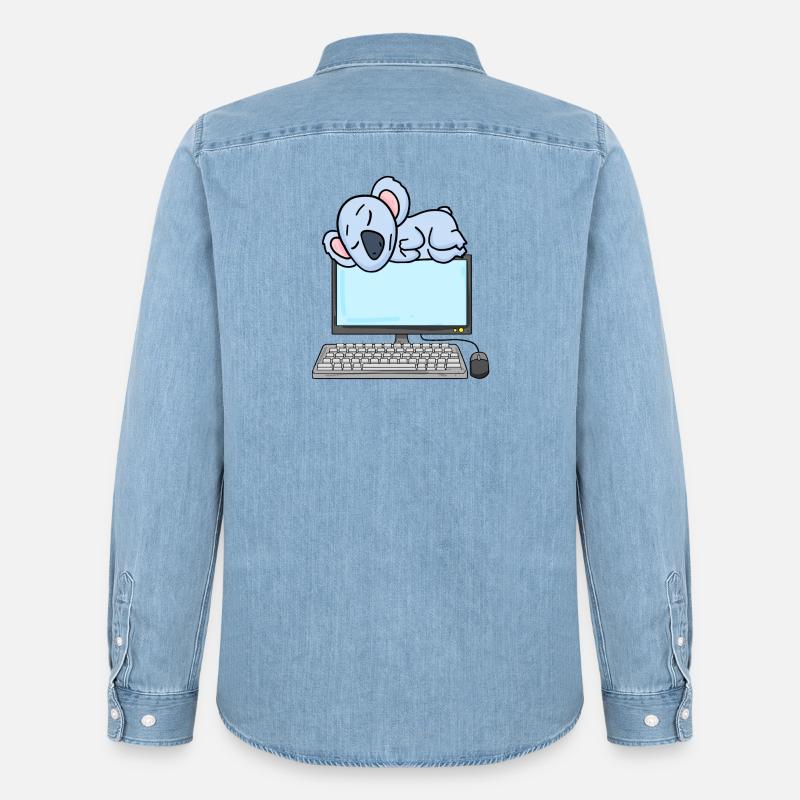 Koala Computer Nerd Programmierer Geschenk - Männer Jeanshemd Organic von Stanley/Stella - verwaschenes Hellblau