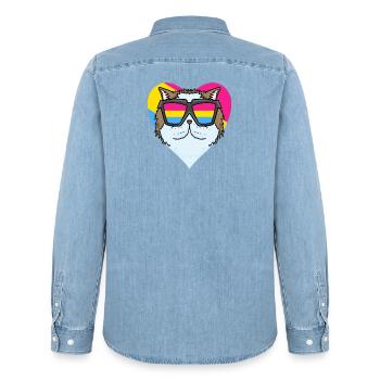 Pansexuell Katze Perserkatze Herz Geschenk - Männer Jeanshemd Organic von Stanley/Stella - verwaschenes Hellblau - Hinten - AI Model Male 185 light (185cm)