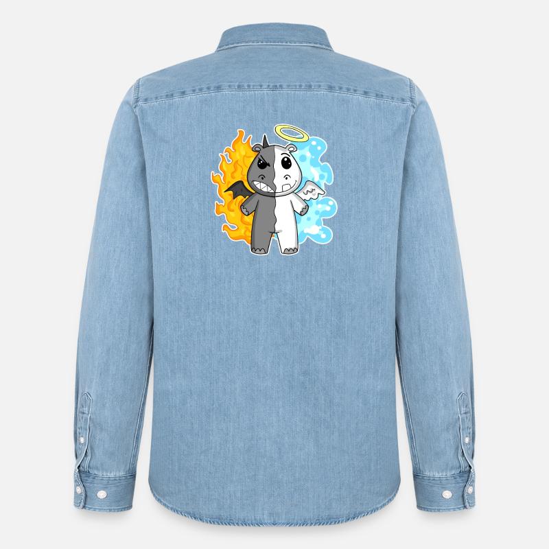 Nilpferd - Engel und Teufel - Männer Jeanshemd Organic von Stanley/Stella - verwaschenes Hellblau