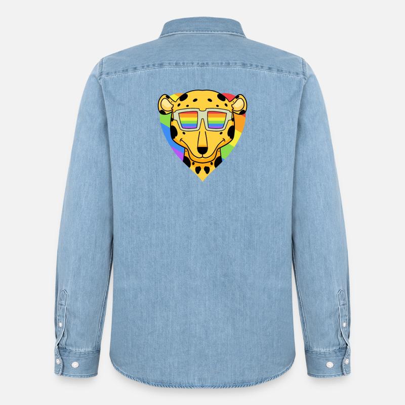 Regenbogen - Gepard mit Brille - Männer Jeanshemd Organic von Stanley/Stella - verwaschenes Hellblau