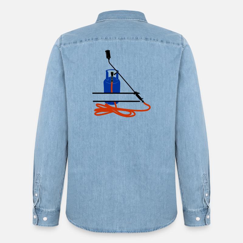 Dachdeckerfirma Monogram Logo Gasflasche - Männer Jeanshemd Organic von Stanley/Stella - verwaschenes Hellblau