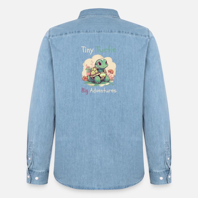 Tiny Turtle Abenteuer Design - Männer Jeanshemd Organic von Stanley/Stella - verwaschenes Hellblau