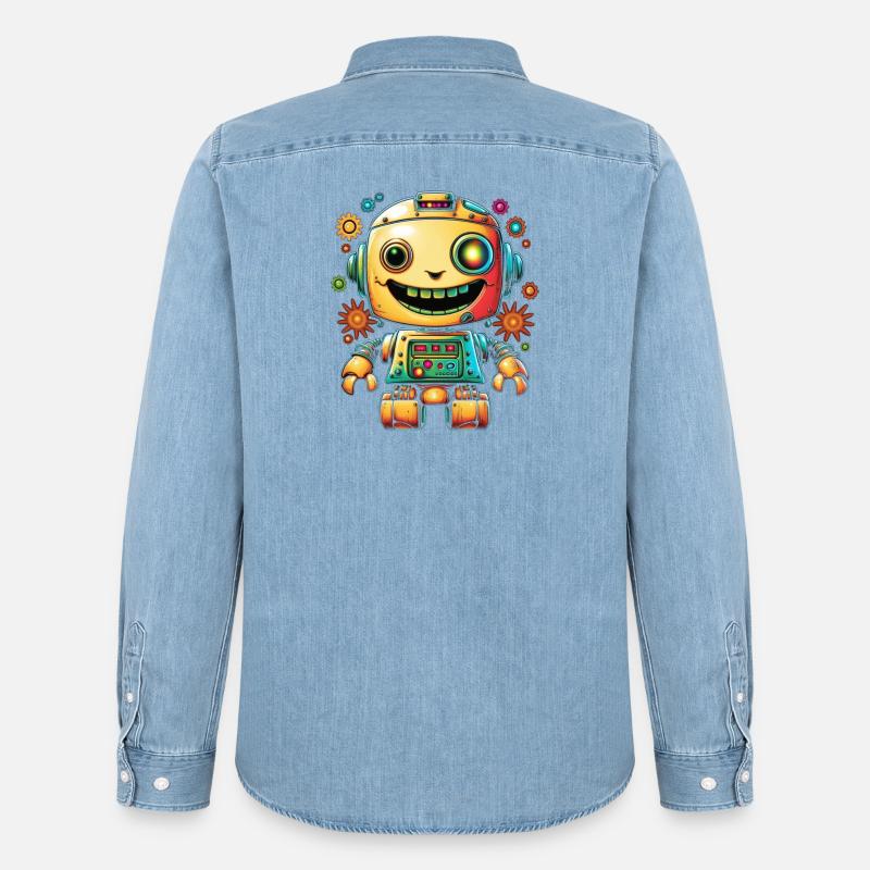 Neon Roboter Pop Getriebe - Männer Jeanshemd Organic von Stanley/Stella - verwaschenes Hellblau