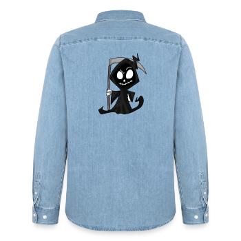 Grim Reaper with Scythe - Halloween - Men’s Organic Denim Shirt by Stanley/Stella - light wash - Back - AI Model Male 185 light (185cm)