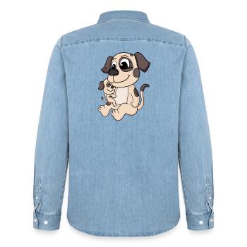 Hund Familie - Hund mit Baby - Männer Jeanshemd Organic von Stanley/Stella - verwaschenes Hellblau - Hinten - AI Model Male 185 light (185cm)