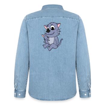 Cat Family - Cat with Baby - Men’s Organic Denim Shirt by Stanley/Stella - light wash - Back - AI Model Male 185 light (185cm)