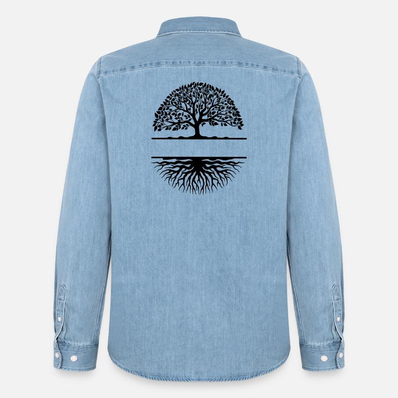 Baum mit Wurzeln Banner - Männer Jeanshemd Organic von Stanley/Stella - verwaschenes Hellblau