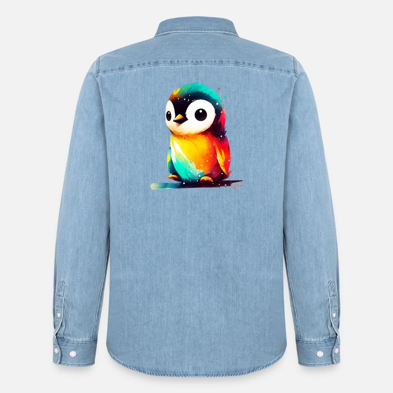 Pinguin - Männer Jeanshemd Organic von Stanley/Stella - verwaschenes Hellblau