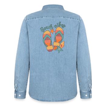 Beach Vibes - Men’s Organic Denim Shirt by Stanley/Stella - light wash - Back - AI Model Male 185 light (185cm)