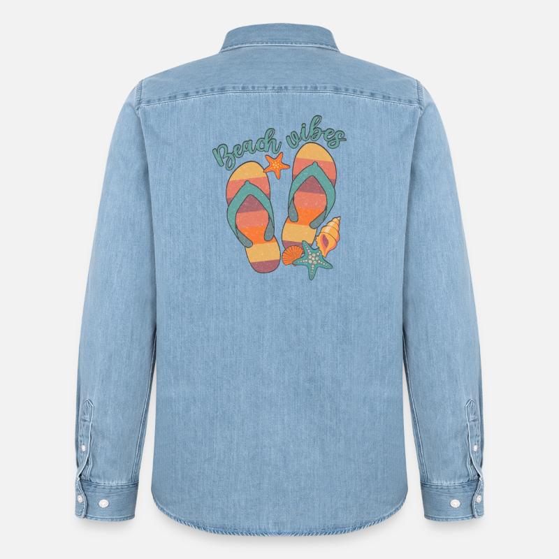 Strand-Vibes - Männer Jeanshemd Organic von Stanley/Stella - verwaschenes Hellblau