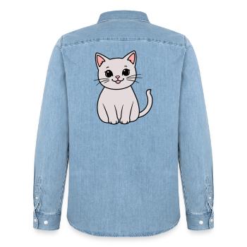 chaton gris - Chemise en denim homme bio Stanley/Stella - bleu clair délavé - Dos - AI Model Male 185 light (185cm)