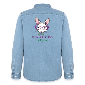 Bunny with Easter sunglasses - Men’s Organic Denim Shirt by Stanley/Stella - light wash - Back - AI Model Male 185 light (185cm)