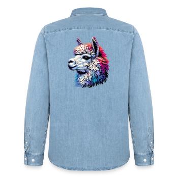 Alpaca - Men’s Organic Denim Shirt by Stanley/Stella - light wash - Back - AI Model Male 185 light (185cm)