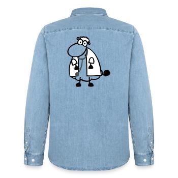 Mouton du docteur - Chemise en denim homme bio Stanley/Stella - bleu clair délavé - Dos - AI Model Male 185 light (185cm)