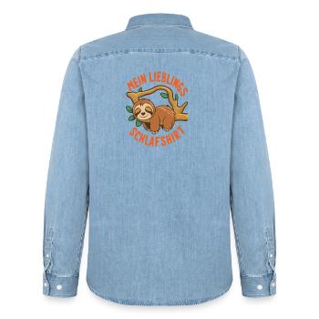 Mein Lieblings Schlafshirt | Faultier T-Shirt - Männer Jeanshemd Organic von Stanley/Stella - verwaschenes Hellblau - Hinten - AI Model Male 185 light (185cm)