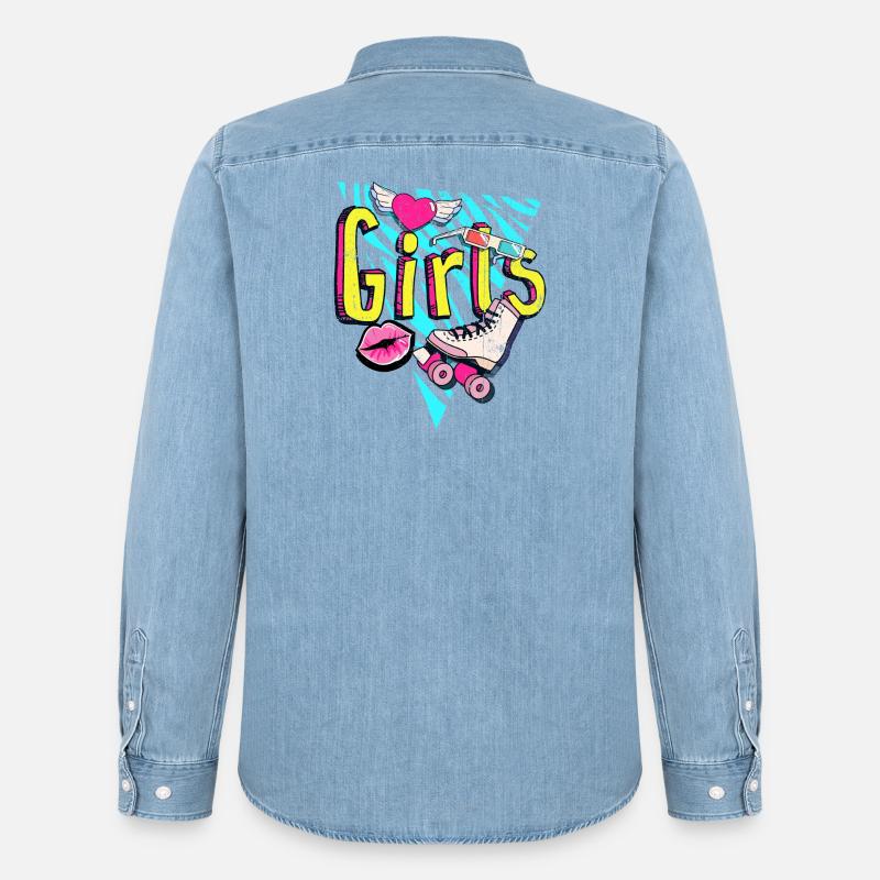 Mädchen Retro Roller Pop Art - Männer Jeanshemd Organic von Stanley/Stella - verwaschenes Hellblau