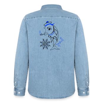 Marin, Poisson, Ahoy - Chemise en denim homme bio Stanley/Stella - bleu clair délavé - Dos - AI Model Male 185 light (185cm)