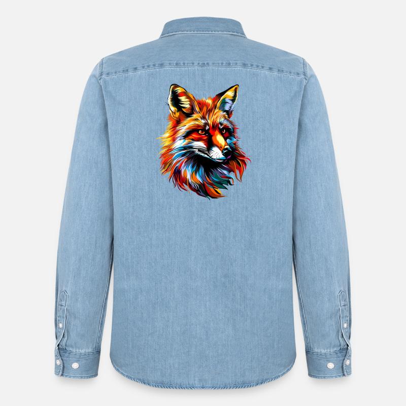 Fox Pop Art Farverige Fox Lover Red Fox Fox Foxes - Stanley/Stella herre denimskjorte økologisk - afbleget lyseblå