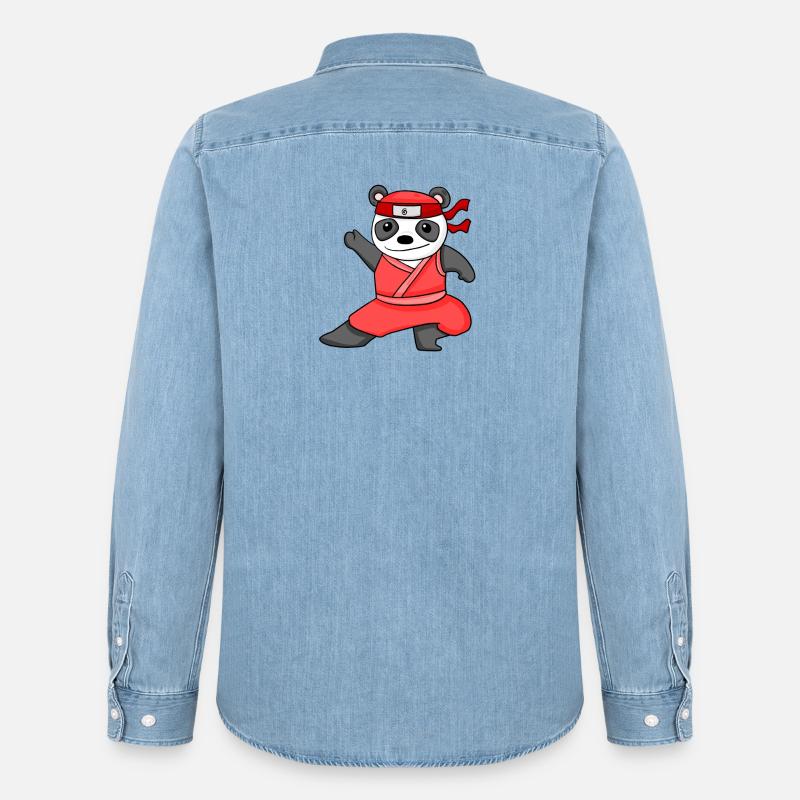 Ninja Panda - Männer Jeanshemd Organic von Stanley/Stella - verwaschenes Hellblau