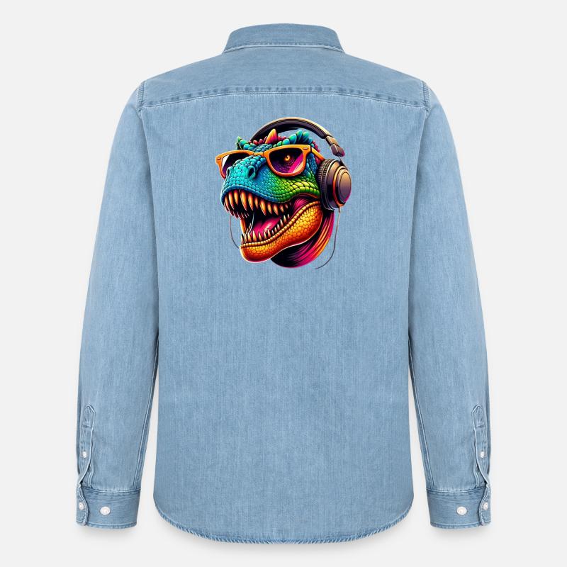 Dino DJ Stil - Männer Jeanshemd Organic von Stanley/Stella - verwaschenes Hellblau