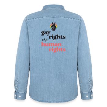 LGBT Pride Month - Gay Rights Are Human Rights - Men’s Organic Denim Shirt by Stanley/Stella - light wash - Back - AI Model Male 185 light (185cm)