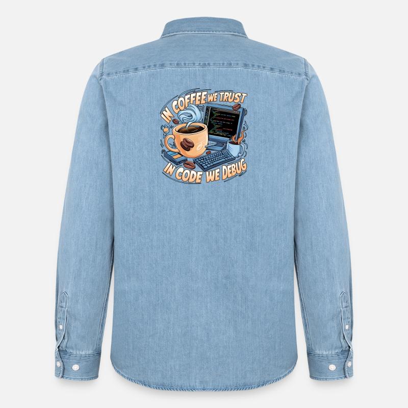 CoffeeCode Debug: In Code We Debug - Men’s Organic Denim Shirt by Stanley/Stella - light wash