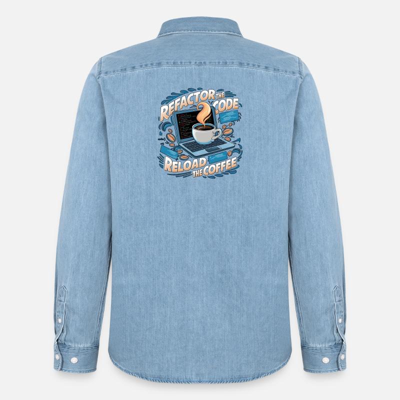 Programmers generate code from coffee - Men’s Organic Denim Shirt by Stanley/Stella - light wash