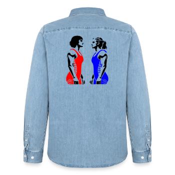 Frauen Ringen - Männer Jeanshemd Organic von Stanley/Stella - verwaschenes Hellblau - Hinten - AI Model Male 185 light (185cm)