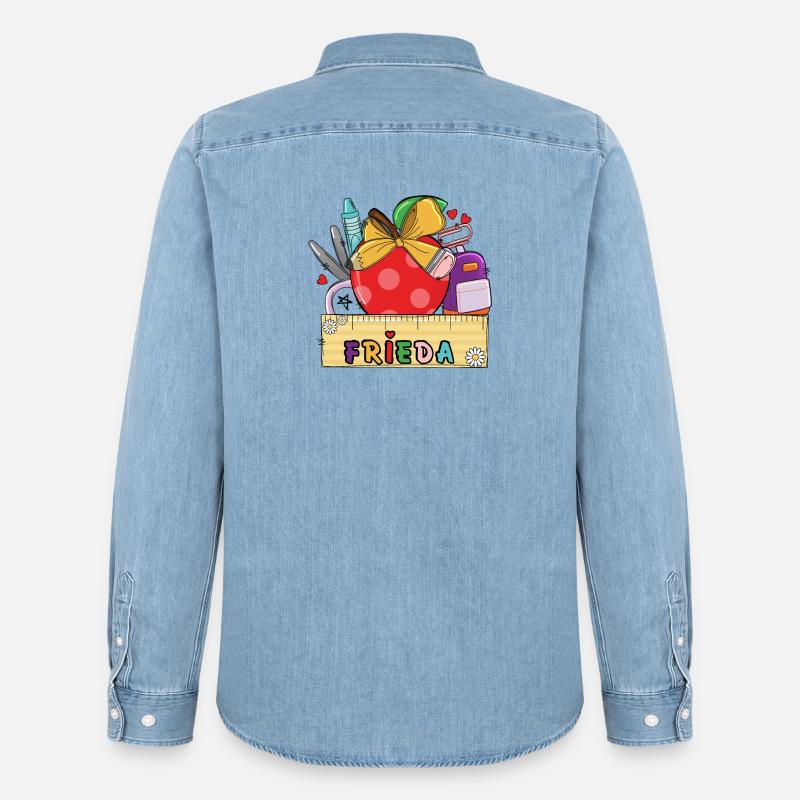 Personalisierte Schultasche mit Name Frieda - Männer Jeanshemd Organic von Stanley/Stella - verwaschenes Hellblau