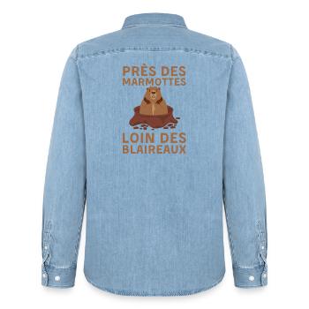 Nature Marmotte - Chemise en denim homme bio Stanley/Stella - bleu clair délavé - Dos - AI Model Male 185 light (185cm)