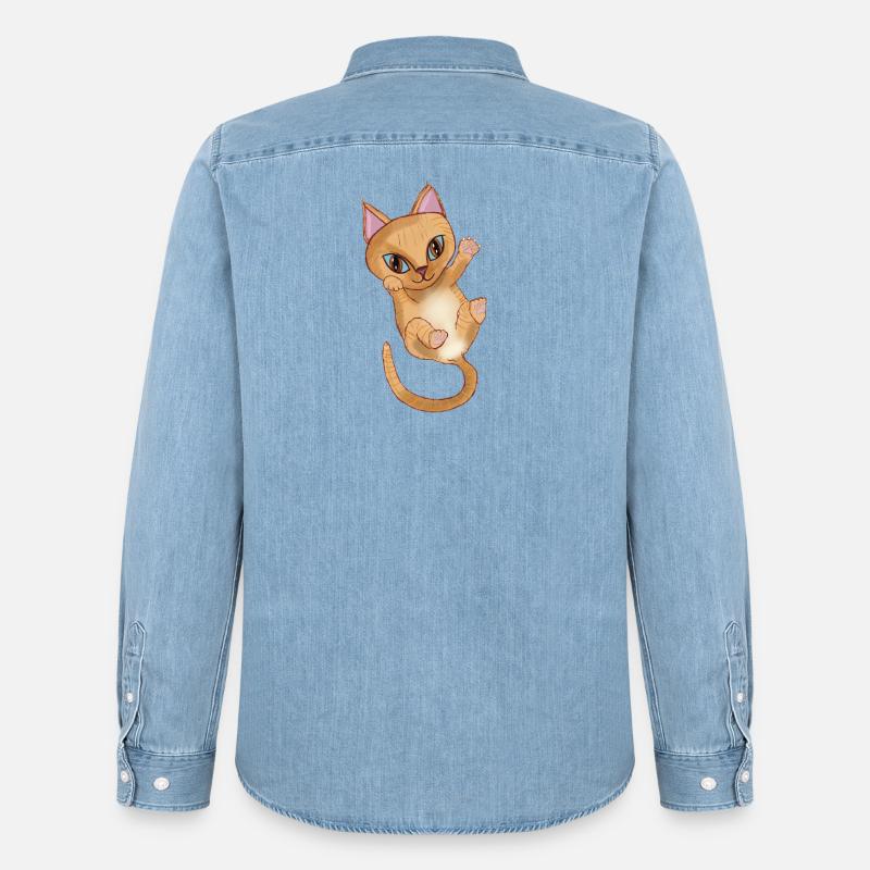 Süßes orangefarbenes Kätzchen - Männer Jeanshemd Organic von Stanley/Stella - verwaschenes Hellblau