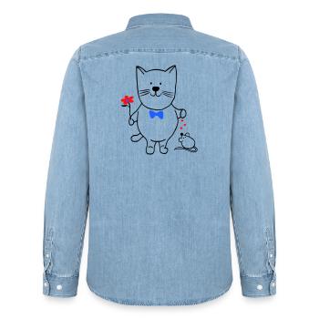 Cat and Mouse - Men’s Organic Denim Shirt by Stanley/Stella - light wash - Back - AI Model Male 185 light (185cm)