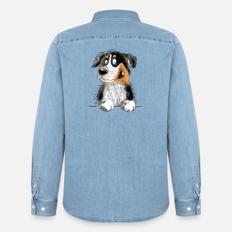 Funny Australian Shepherd Black Tri - Männer Jeanshemd Organic von Stanley/Stella - verwaschenes Hellblau