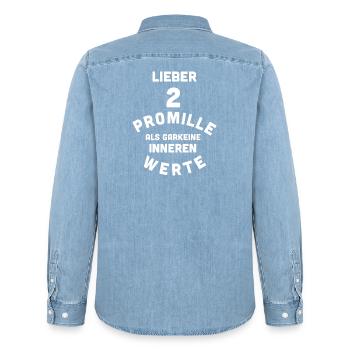 2 Promille, 0 Sorgen - Männer Jeanshemd Organic von Stanley/Stella - verwaschenes Hellblau - Hinten - AI Model Male 185 light (185cm)