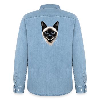 Siamkatze Siam Katze Siamese Cat Siamesen Katzen - Männer Jeanshemd Organic von Stanley/Stella - verwaschenes Hellblau - Hinten - AI Model Male 185 light (185cm)